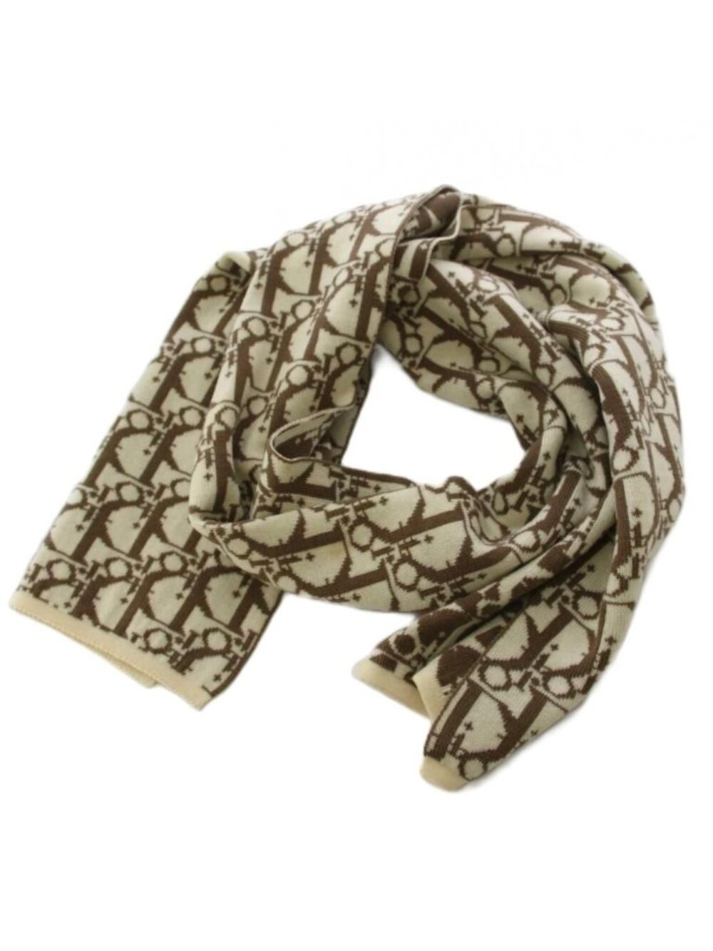 Dior Scarf Shawl All Over Print Wool Ivory Brown